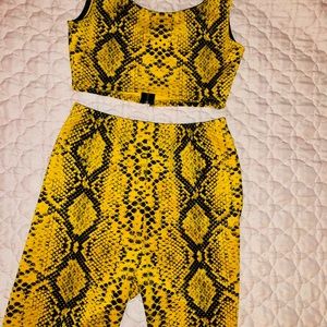 Yellow snakeskin biker short set
